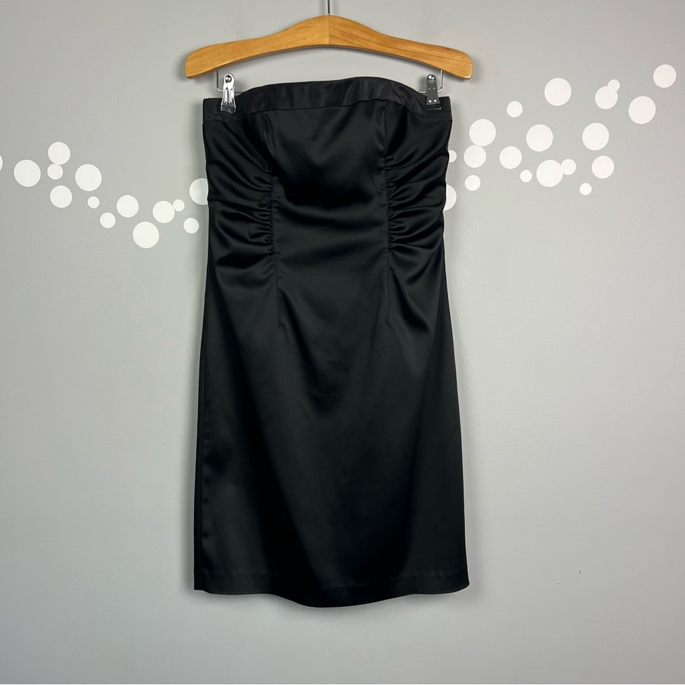 NWT Kay Unger New York Strapless Black Ruched Cocktail Dress Silk Trim Size 10